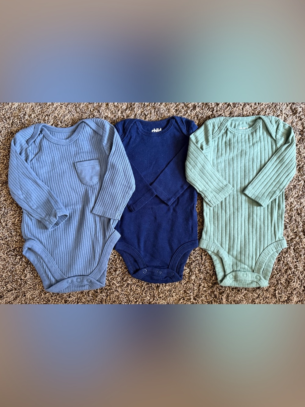 Long-Sleeve Baby One-Piece Bodysuit - Blue, Navy, Sage